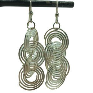 Abstract Spiral Dangle Earrings Modern Sterling Silver Pierced 925
